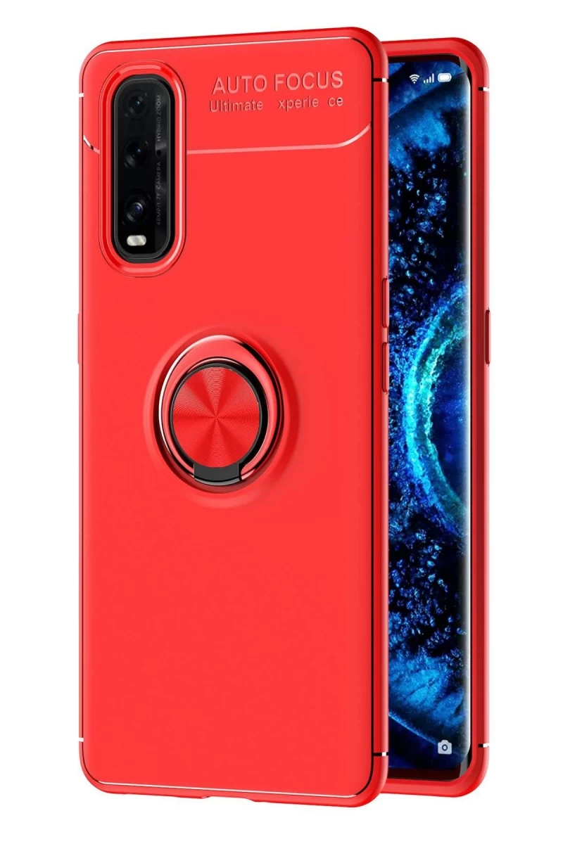 Oppo Find X2 Uyumlu Kılıf Range Yüzüklü Silikon - Kırmızı