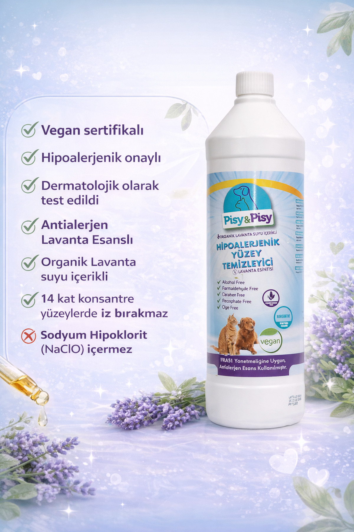 PISY & PISY ANTİALERJEN LAVANTA ÖZLÜ KONSANTRE HİPOALERJENİK YÜZEY TEMİZLEYİCİ 1 L