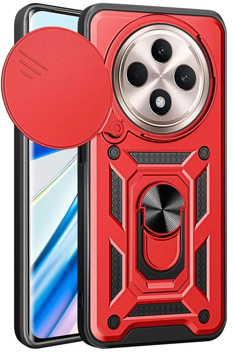 Xiaomi Redmi 14C Uyumlu Kılıf Pars Lens Yüzüklü Silikon - Kırmızı