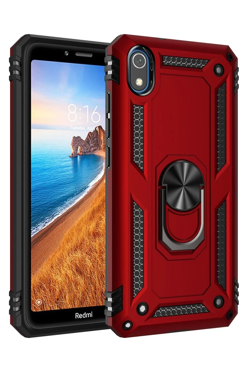 Xiaomi Redmi 7A Uyumlu Kılıf Sofya Yüzüklü Silikon Kapak - Kırmızı