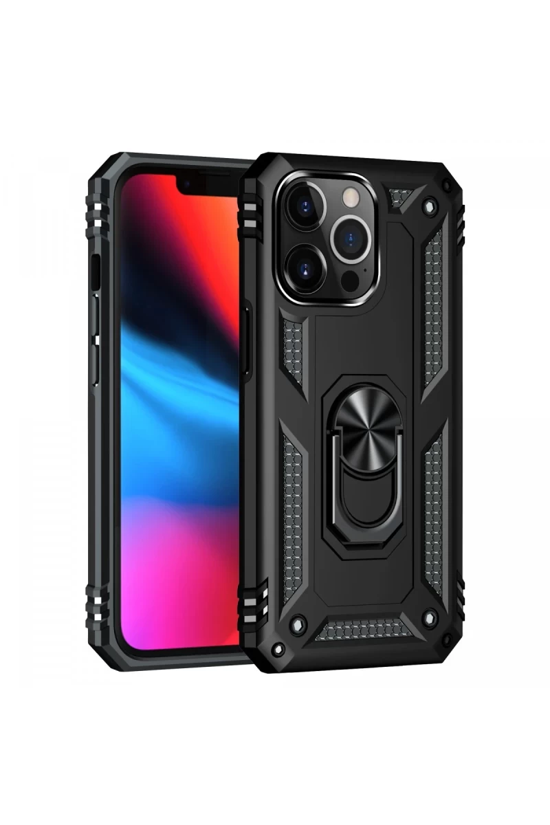 Apple iPhone 14 Pro Uyumlu Kılıf Sofya Yüzüklü Silikon Kapak - Siyah