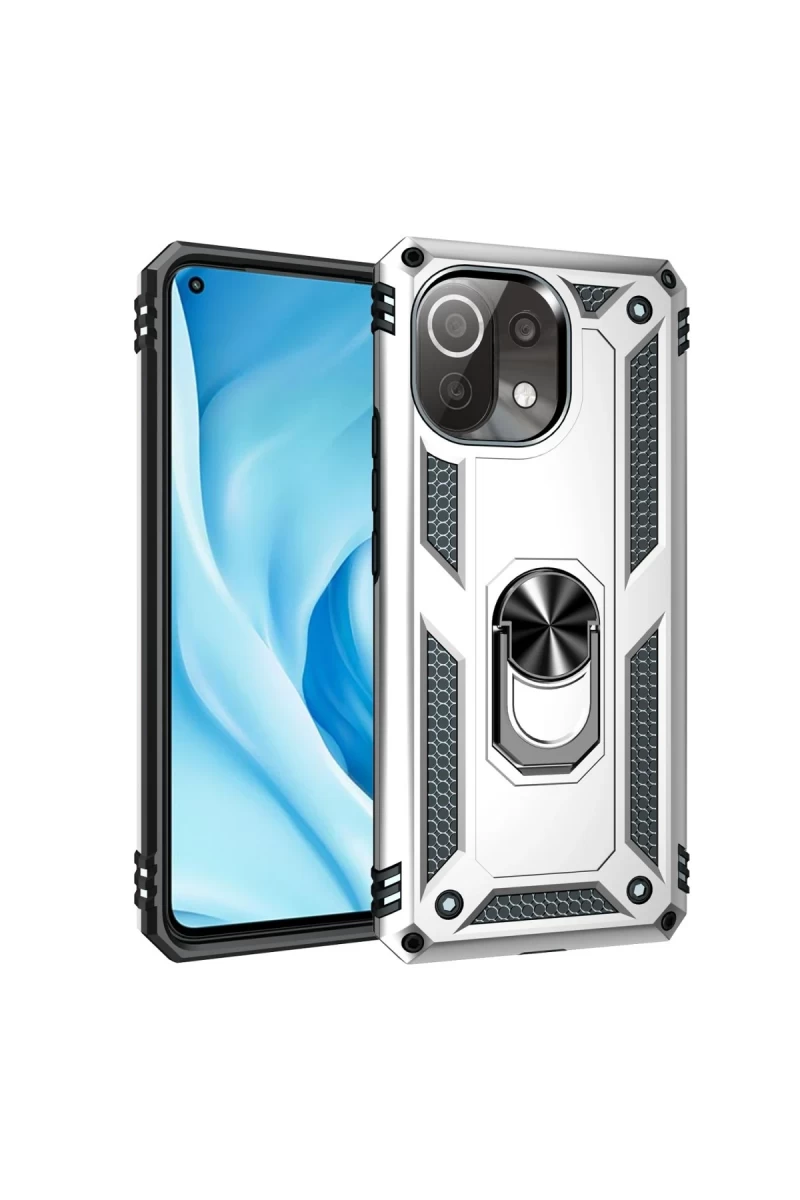 Xiaomi Mİ 11 Lite Uyumlu Kılıf Sofya Yüzüklü Silikon Kapak - Gümüş