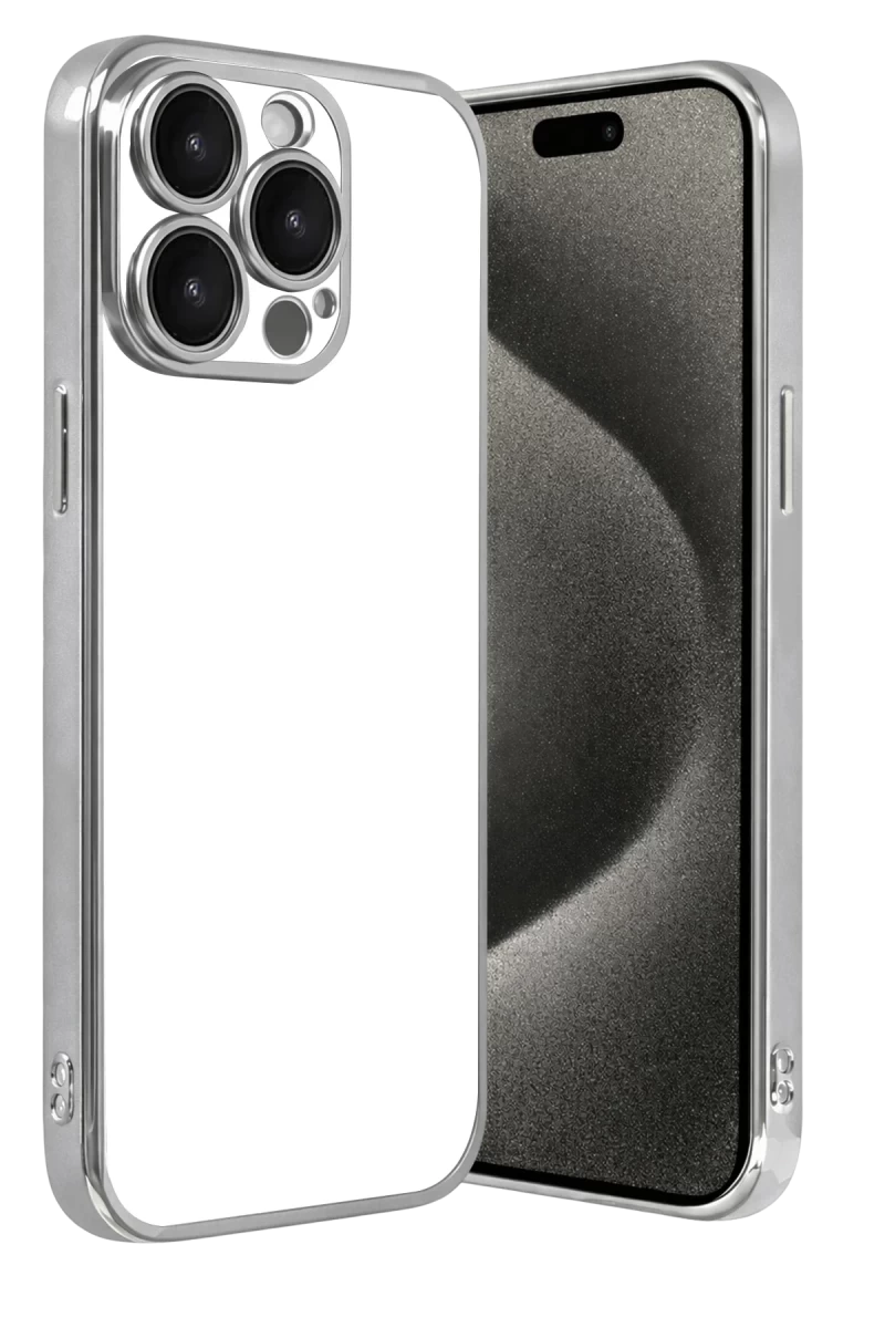 Apple iPhone 15 Pro Max Uyumlu Lensli Silikon - Gümüş
