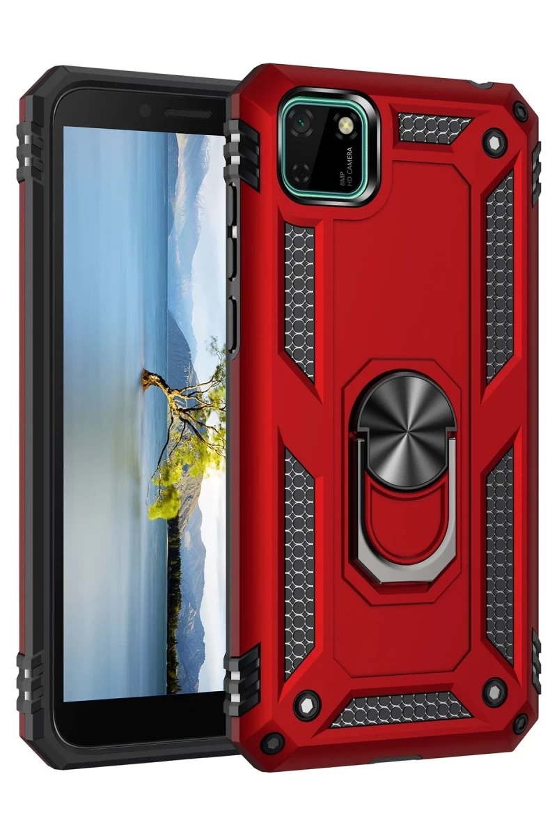 Huawei Y5P Uyumlu Kılıf Sofya Yüzüklü Silikon Kapak - Kırmızı