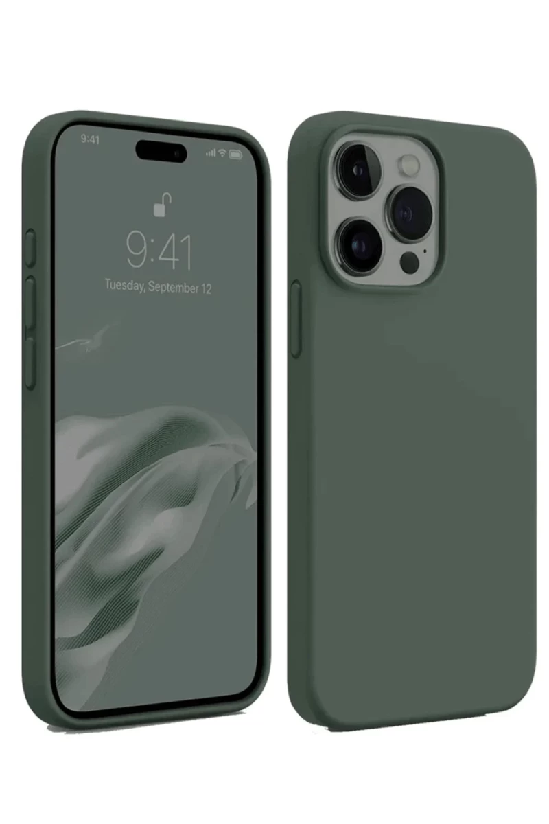 Apple iPhone 15 Pro Uyumlu Kılıf First Silikon - Koyu Yeşil