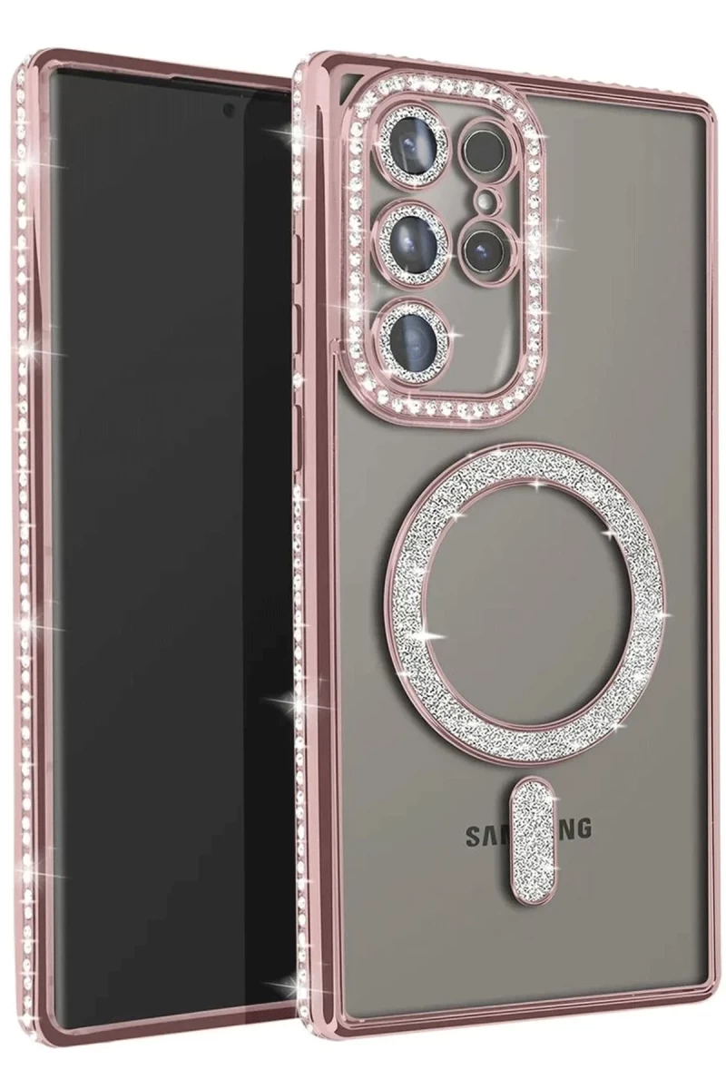 Samsung Galaxy S23 Ultra Uyumlu Joke Simli Magneticsafe Kılıf - Pembe