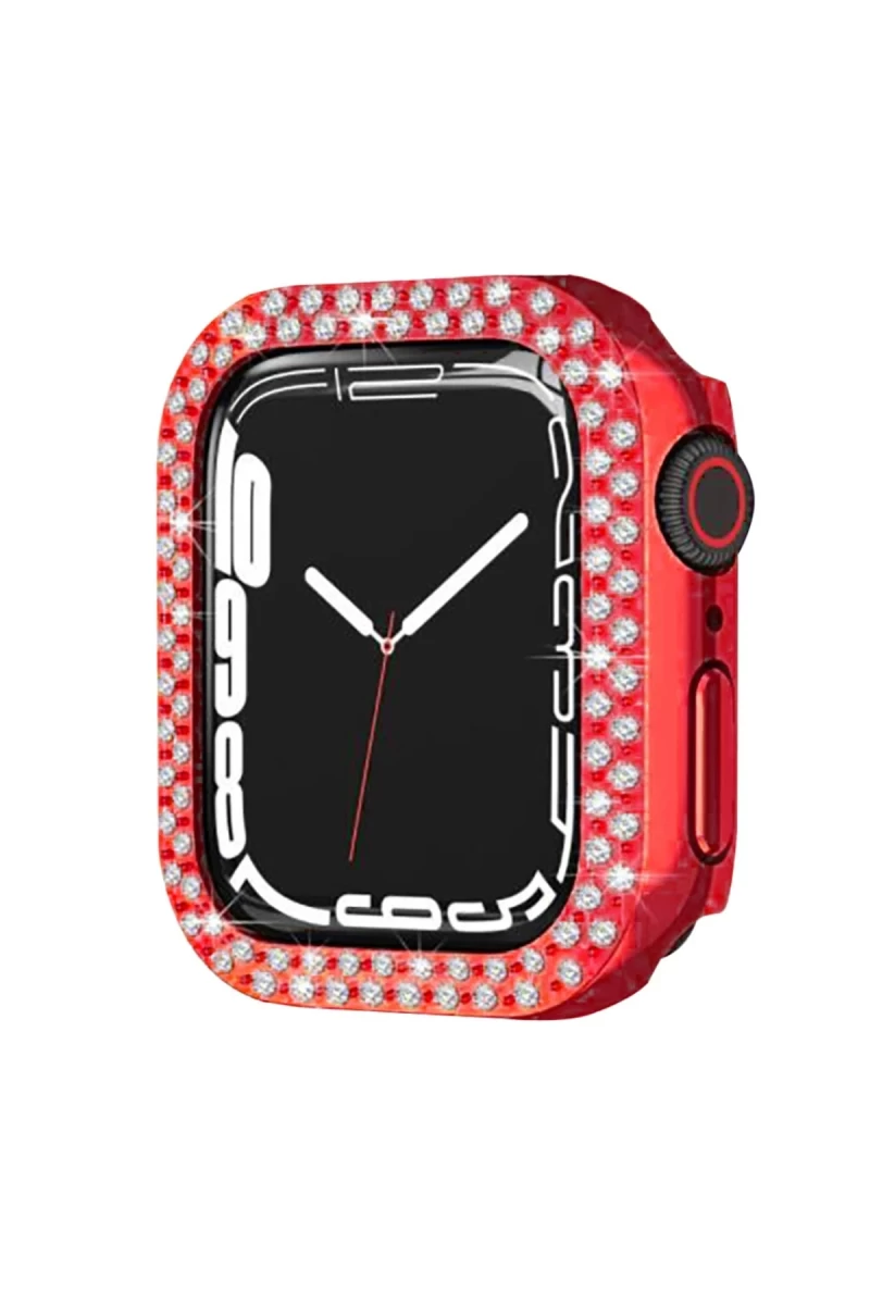 Apple Watch 44mm Uyumlu Taşlı Kasa - Kırmızı
