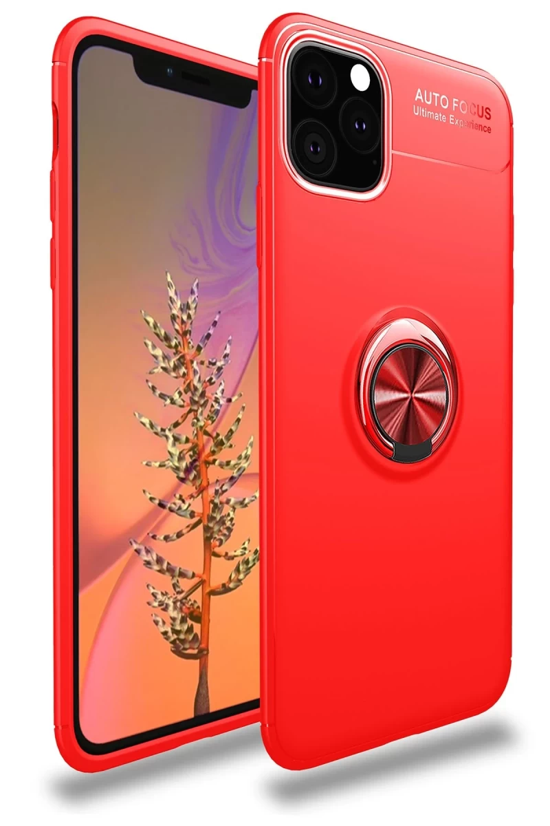 Apple iPhone 11 Pro Max Uyumlu Kılıf Range Yüzüklü Silikon - Kırmızı