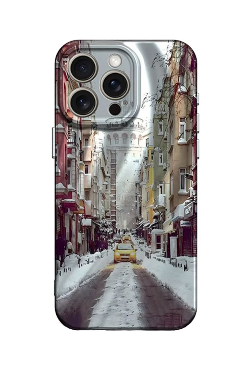 Apple iPhone 14 Pro Uyumlu Kılıf Crew Desenli Kapak - Galata Kulesi