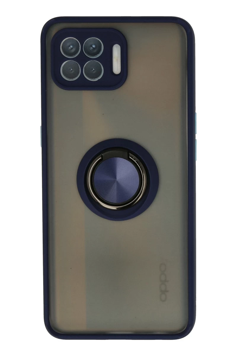 Oppo Reno 4 Lite Uyumlu Kılıf Montreal Yüzüklü Silikon Kapak - Lacivert