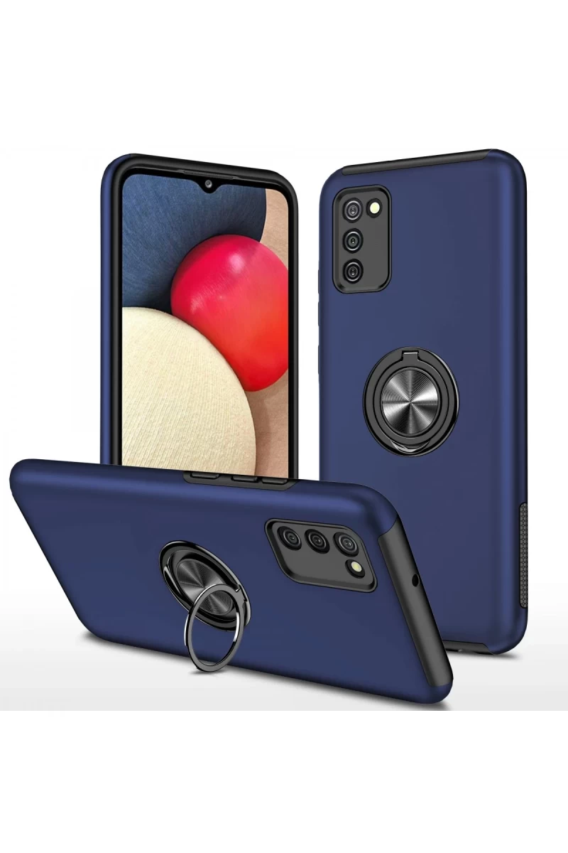 Samsung Galaxy A02S Uyumlu Kılıf Elit Yüzüklü Kapak - Lacivert