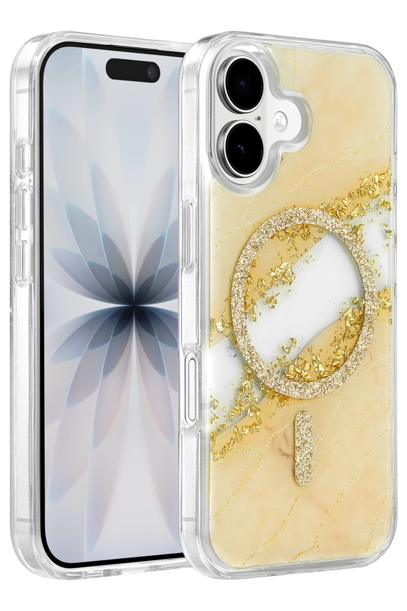 Onegif Apple iPhone 16 Uyumlu Lotus Simli Magsafe Kapak - Gümüş