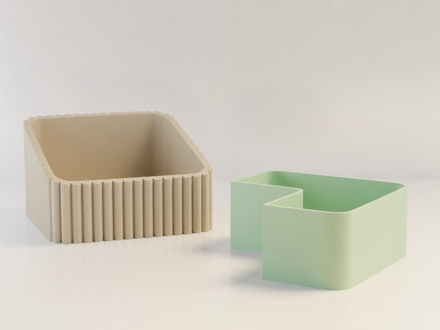 3D Baskı Fıstık Kasesi - Çift Hazneli Kabuk Ayırıcı Sunum Kasesi - Bej Mint