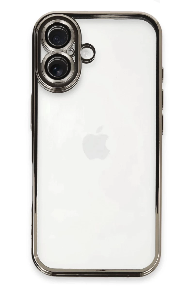 Apple iPhone 16 Uyumlu Kılıf Lensli Silikon - Titanyum Gri