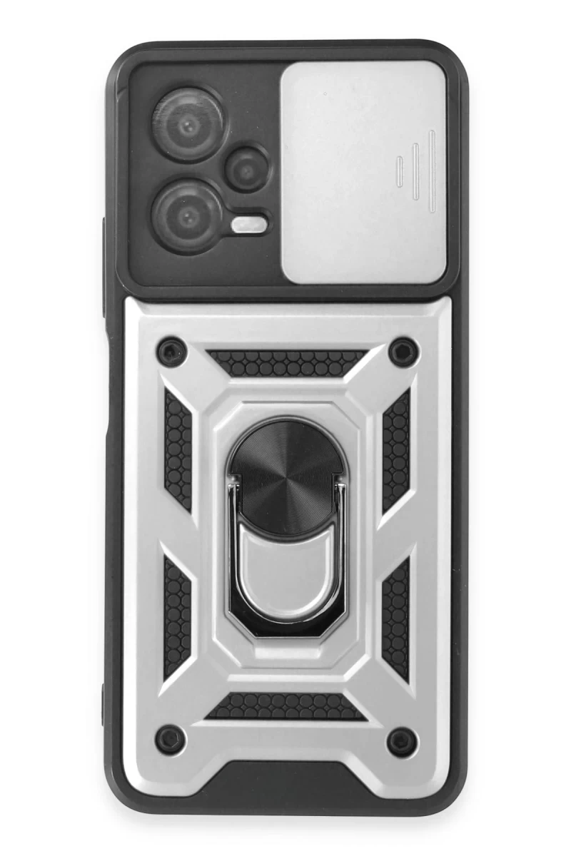 Xiaomi Redmi Note 12 5G Uyumlu Kılıf Pars Lens Yüzüklü Silikon - Gümüş
