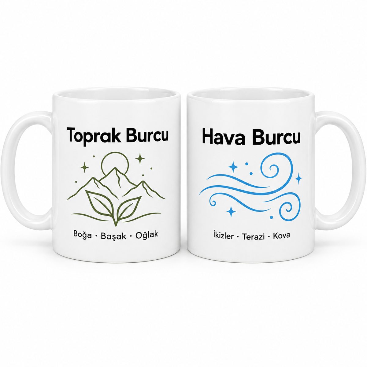 Toprak Burcu ve Hava Burcu 2'li Porselen Kupa Seti - MODEL 446