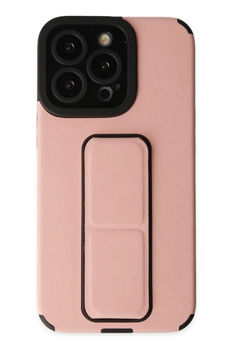 Apple iPhone 13 Pro Uyumlu Kılıf Mega Standlı Silikon - Pudra