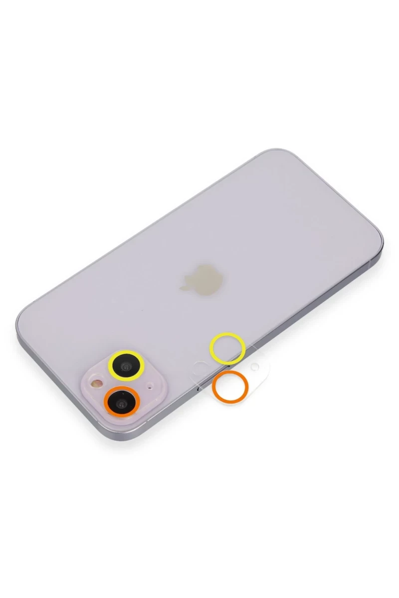 Apple iPhone 13 Uyumlu Renkli Kamera Lens Koruma Cam - Sarı-Turuncu