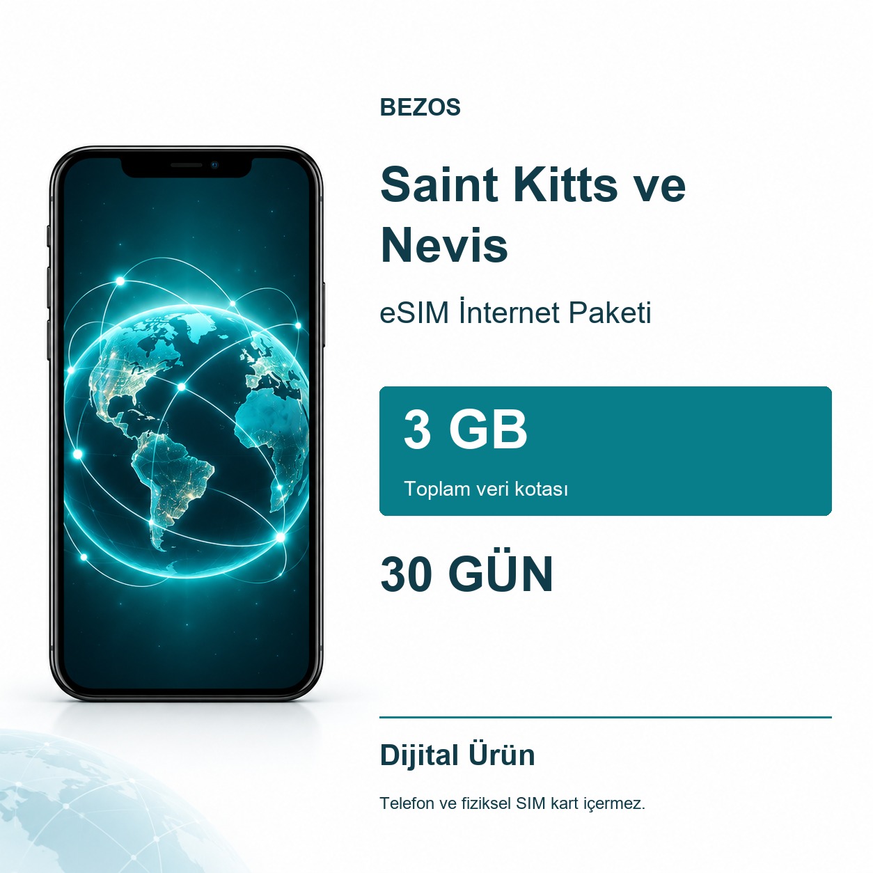 Saint Kitts ve Nevis eSIM İnternet Paketi 3 GB 30 Gün