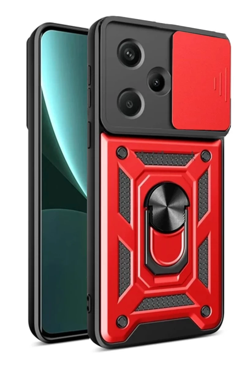 Xiaomi Redmi Note 13 Pro Plus Uyumlu Kılıf Pars Lens Yüzüklü Silikon - Kırmızı