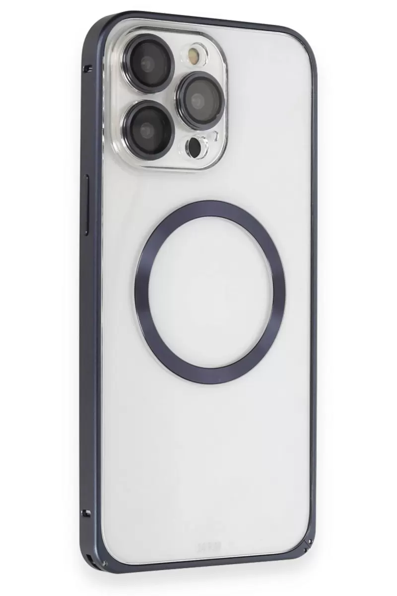 Joko Apple iPhone 15 Pro Max Uyumlu Kılıf Metal Bumper Magneticsafe Kapak - Lacivert