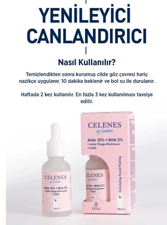 Celenes Cilt Tonu Eşitleyici ve Canlandırıcı Rena AHA + BHA Serum - Arctic Chaga Mushroom 30 ml