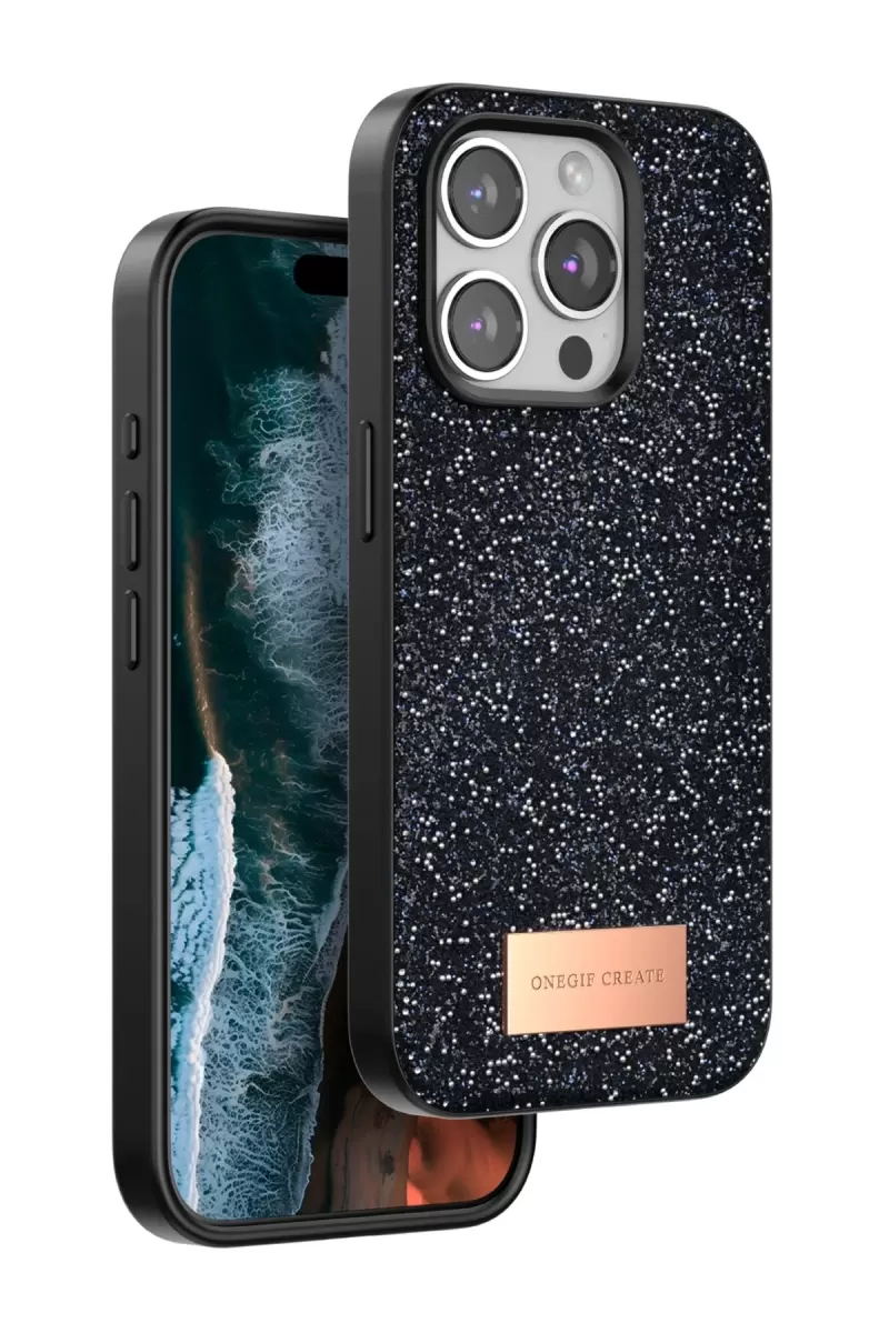 Onegif Apple iPhone 14 Pro Max Uyumlu Bright Simli Kapak - Siyah