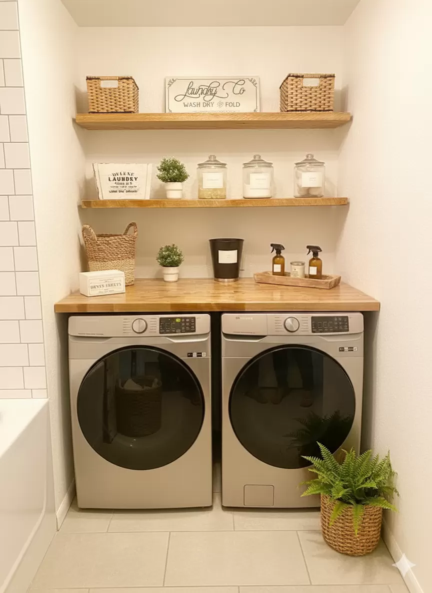 %100 Masif Ahşap Çamaşır Makinesi ve Kurutma Makinesi Üstü ve Duvar Rafları 120X60CM