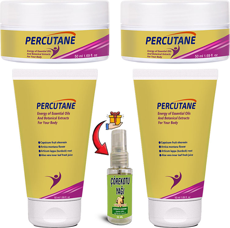Percutane 2 Şer Tane Kapsikum Meyvesi Oleoresini Arnika Montana Çiçeği Dulavratotu Kremi Tüp + Kavanoz  50 ml + Çörekotu Yağı