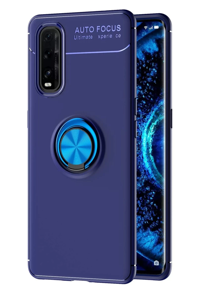 Oppo Find X2 Uyumlu Kılıf Range Yüzüklü Silikon - Mavi