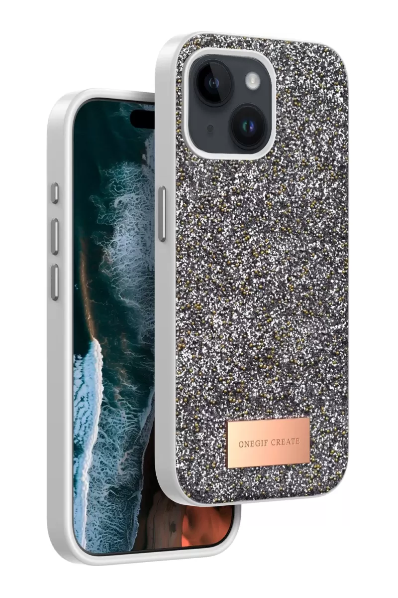 Onegif Apple iPhone 15 Uyumlu Bright Simli Kapak - Gümüş