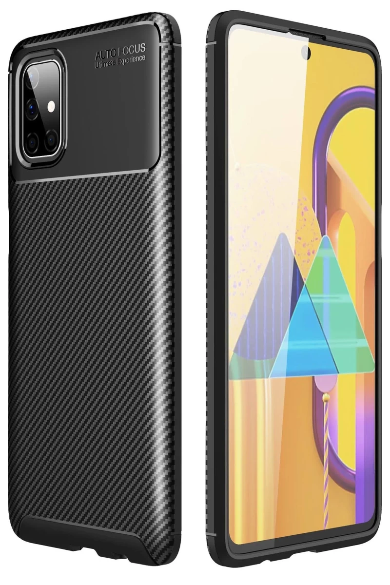Samsung Galaxy M51 Uyumlu Kılıf Auto Focus Karbon Kapak - Siyah