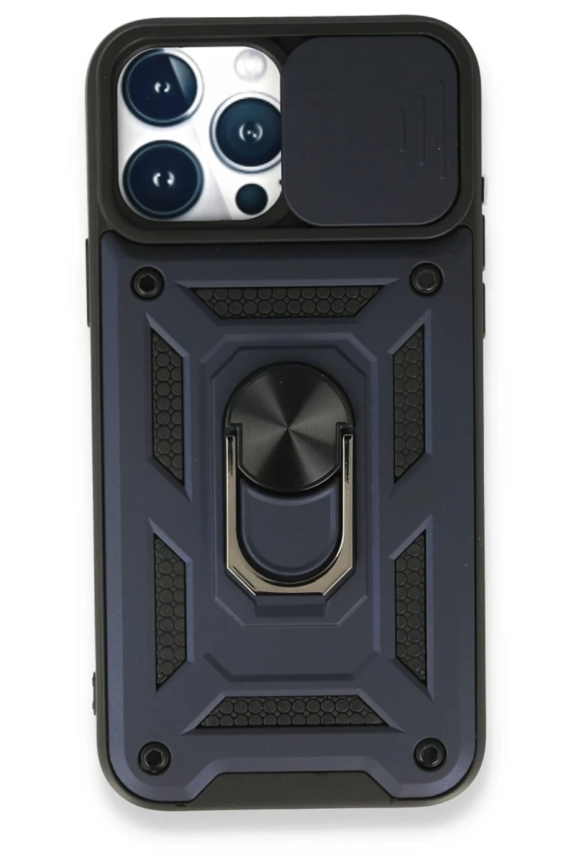 Apple iPhone 15 Pro Max Uyumlu Kılıf Pars Lens Yüzüklü Silikon - Lacivert