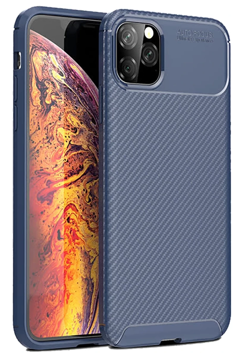 Apple iPhone 11 Pro Max Uyumlu Kılıf Auto Focus Karbon Kapak - Lacivert