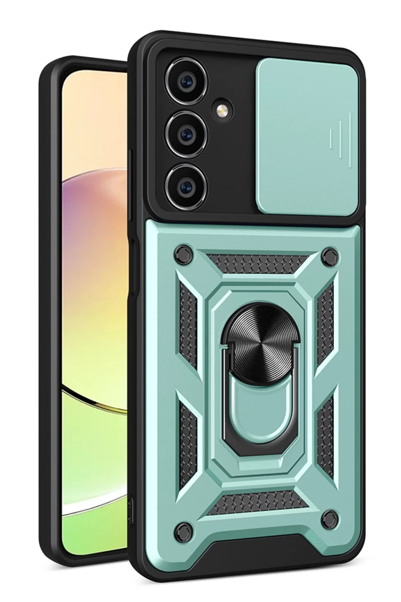 Samsung Galaxy A15 4G Uyumlu Kılıf Pars Lens Yüzüklü Silikon - Yeşil