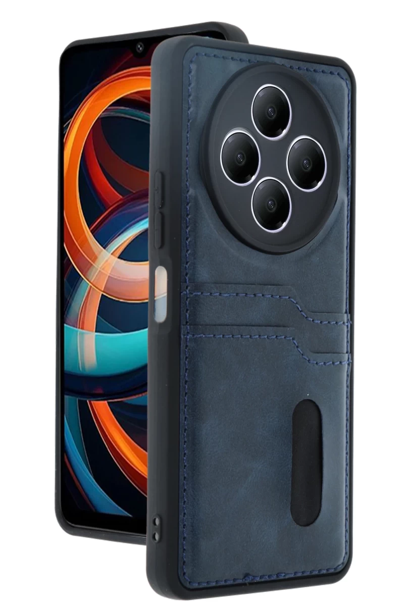 Xiaomi Redmi 14C Uyumlu Kılıf Sara Kartvizitli Deri Kılıf - Lacivert