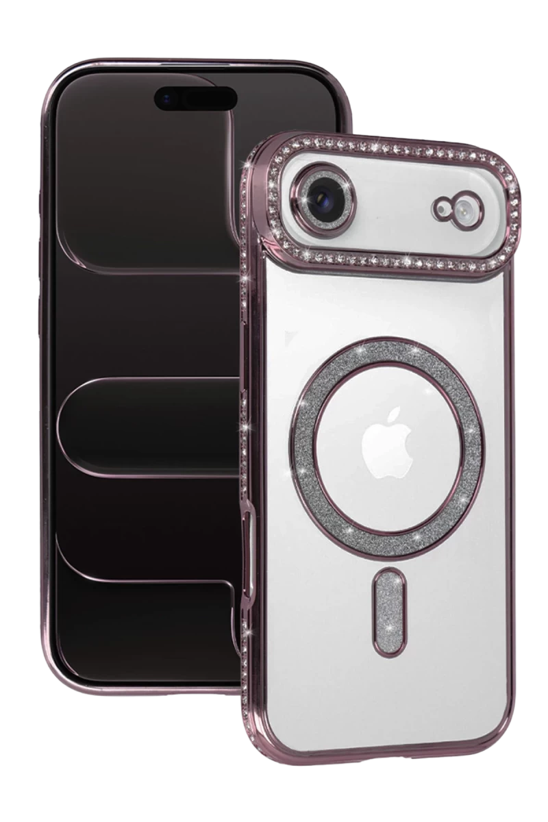 Apple iPhone 17 Uyumlu Air Uyumlu Joke Simli Magneticsafe Kılıf - Pembe