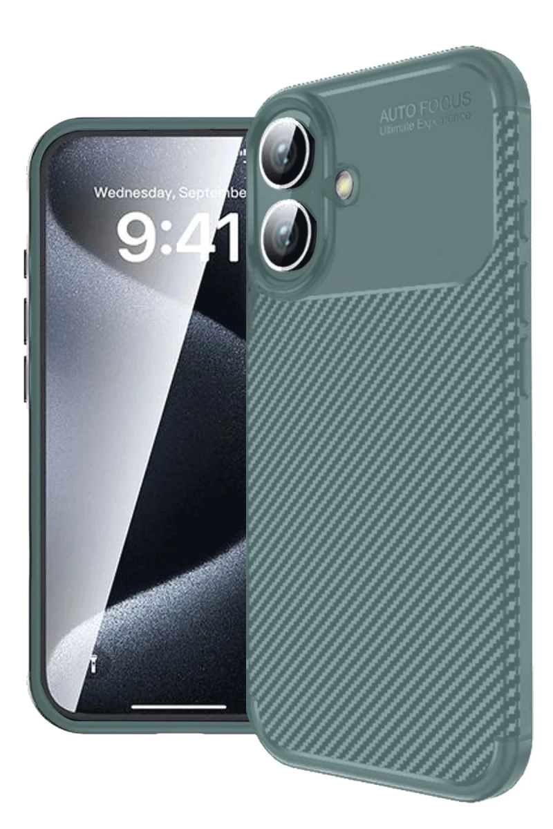Apple iPhone 16 Uyumlu Kılıf Auto Focus Karbon Kapak - Koyu Yeşil