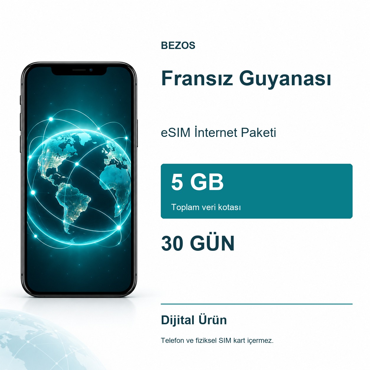 Fransız Guyanası eSIM İnternet Paketi 5 GB 30 Gün