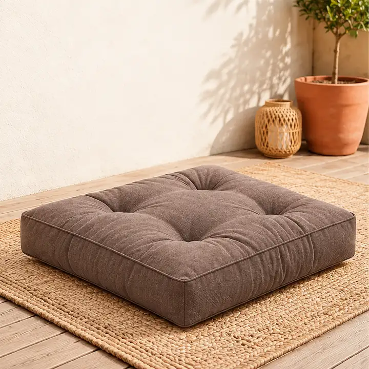 Kapitone Kare Yer Minderi · 60 × 60 × 5 cm | Kahve | İç mekân