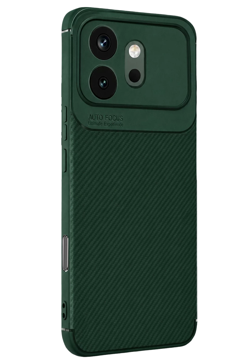 Huawei Honor 600 Uyumlu Auto Focus Karbon Kapak - Koyu Yeşil