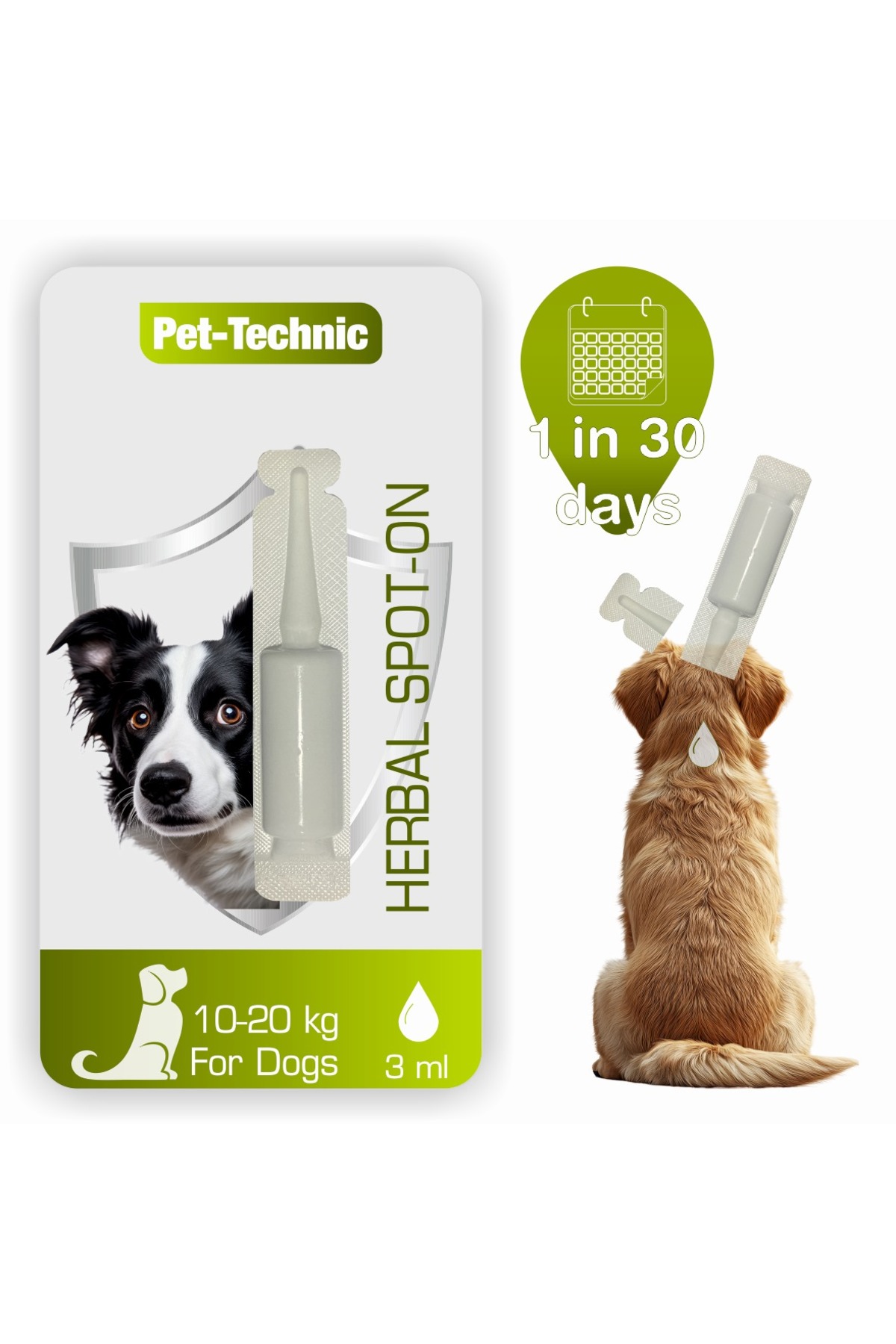 PET-TECHNIC Herbal Spot On Pet-Technic Köpek Damlası 3 ml Orta Irk Deri ve Tüy Bakımı Doğal Köpek Damlası