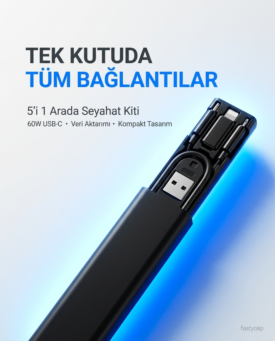 Alfalink 5in1 Süper Şarj 60W Çoklu USB Adaptör Kablo Seyahat Seti