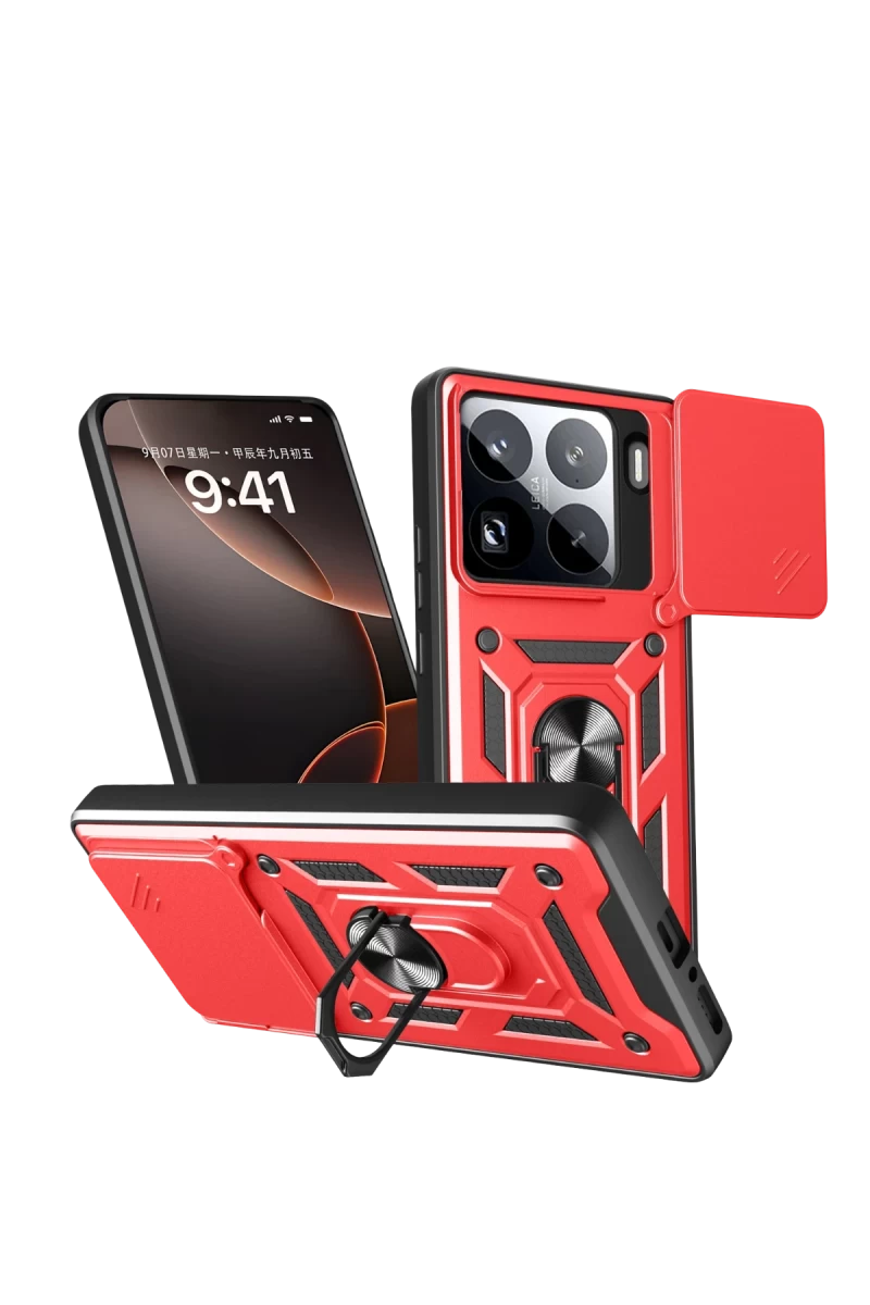 Xiaomi Mi 15 Pro Uyumlu Kılıf Pars Lens Yüzüklü Silikon - Kırmızı