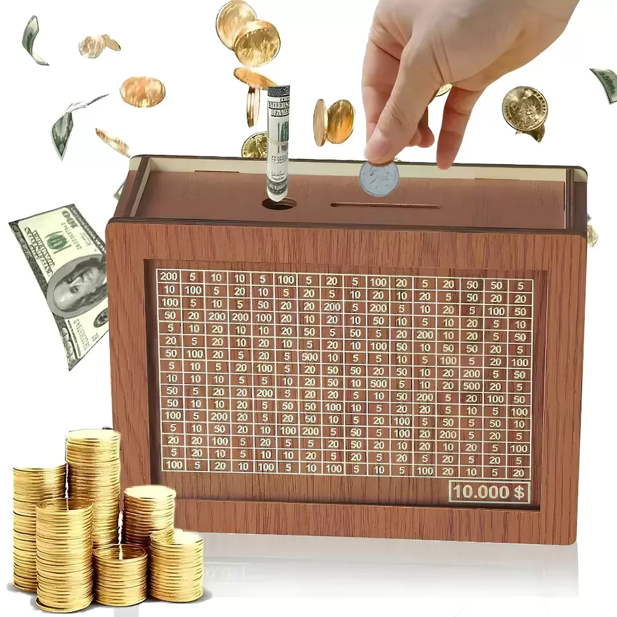 10.000 TL Hedefli Ahşap Kumbara Parabox Tasarım Para Biriktirme Kutusu Motivasyon