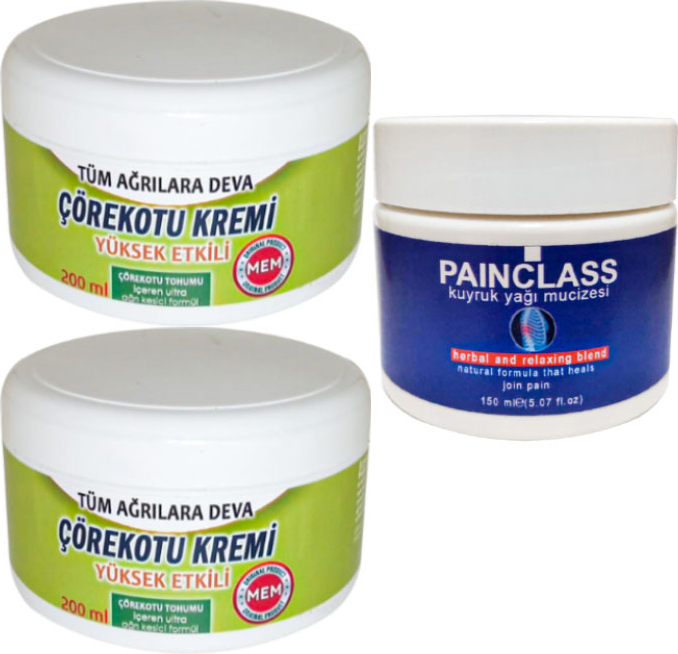 Çörek Otu Kremi Büyük Xlboy 200 ml Green + 150 ml Kuyruk Yağı Kremi Painclass / Diz Dirsek Iskelet Sırt Bel Kas Agrilarina Masaj Seti