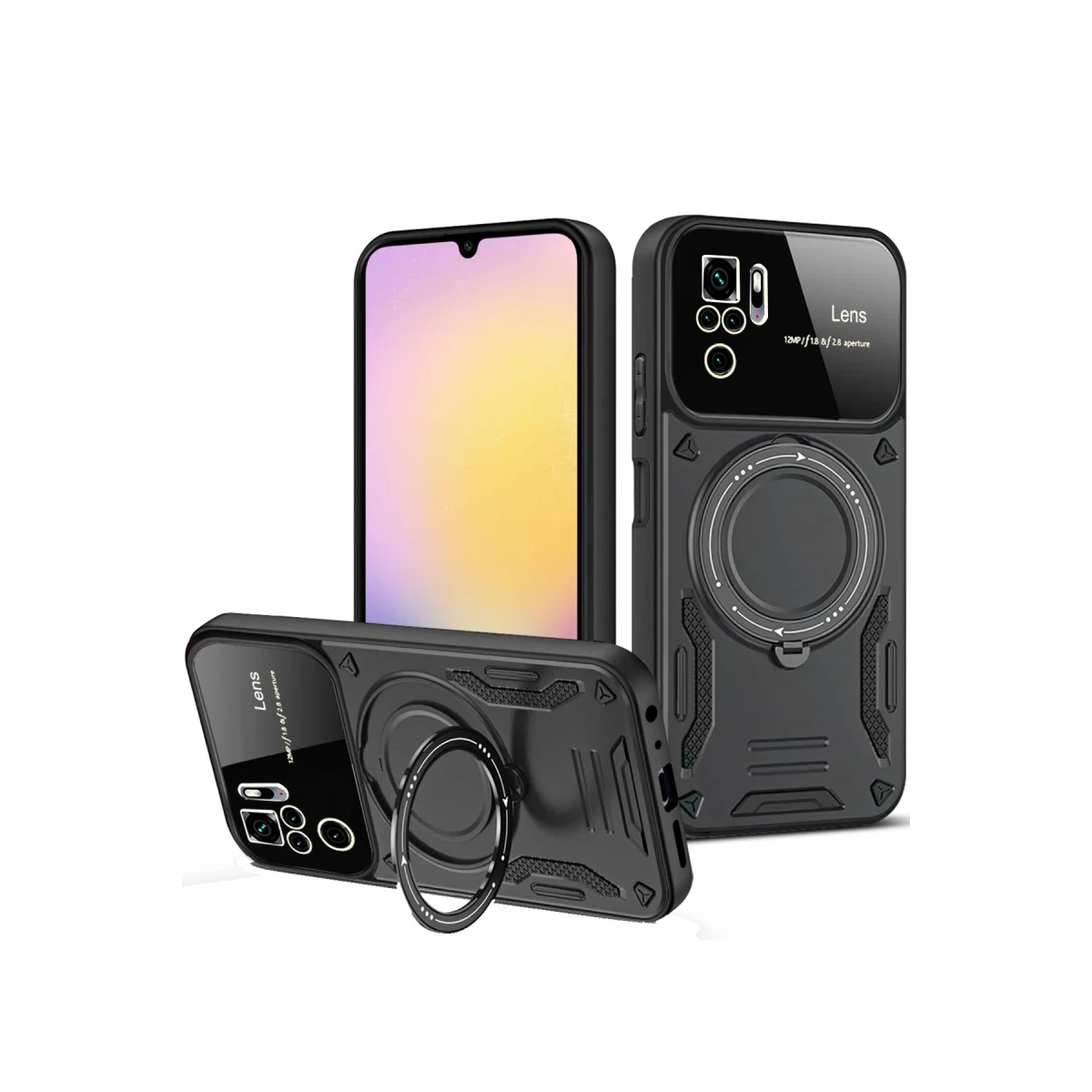 Xiaomi Redmi Note 10S Uyumlu Kılıf Joy Lens Standlı Kapak - Siyah