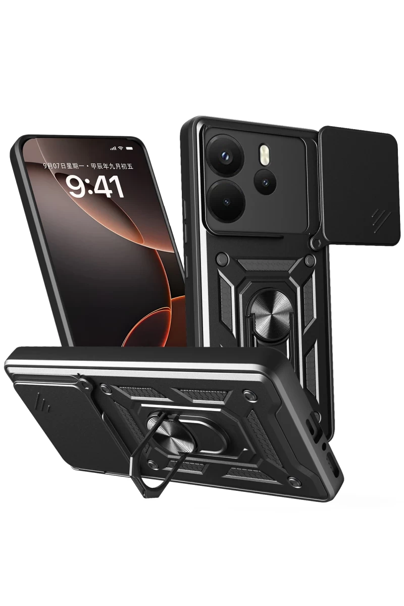 Xiaomi Redmi Note 14 4G Uyumlu Pars Lens Yüzüklü Silikon - Siyah
