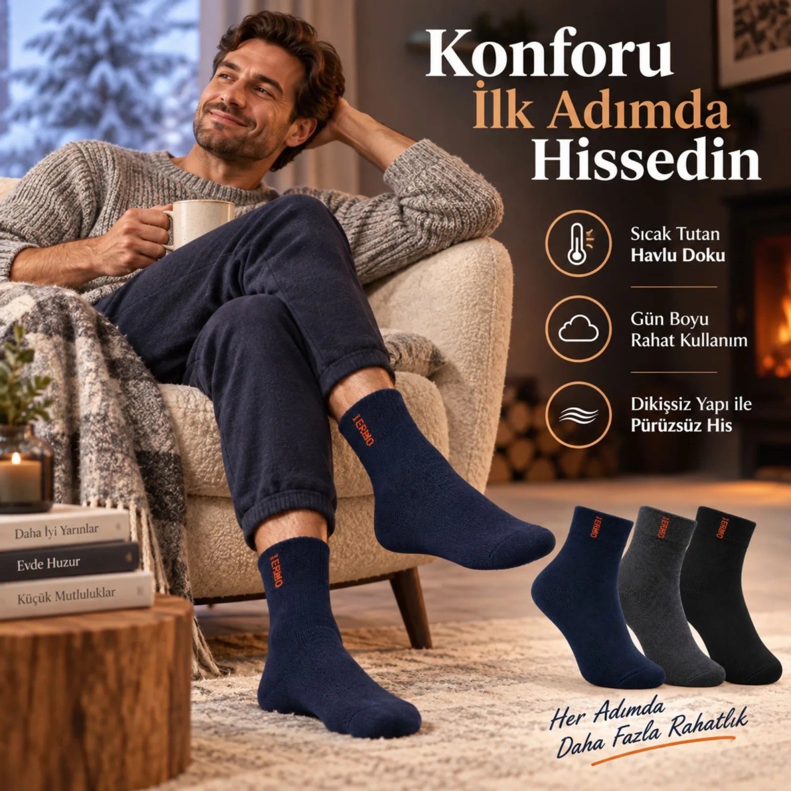 Erkek Çorap 6'lı Dikişsiz Havlu | Orta Konç, Sıcak Tutan, Yumuşak ve Dayanıklı