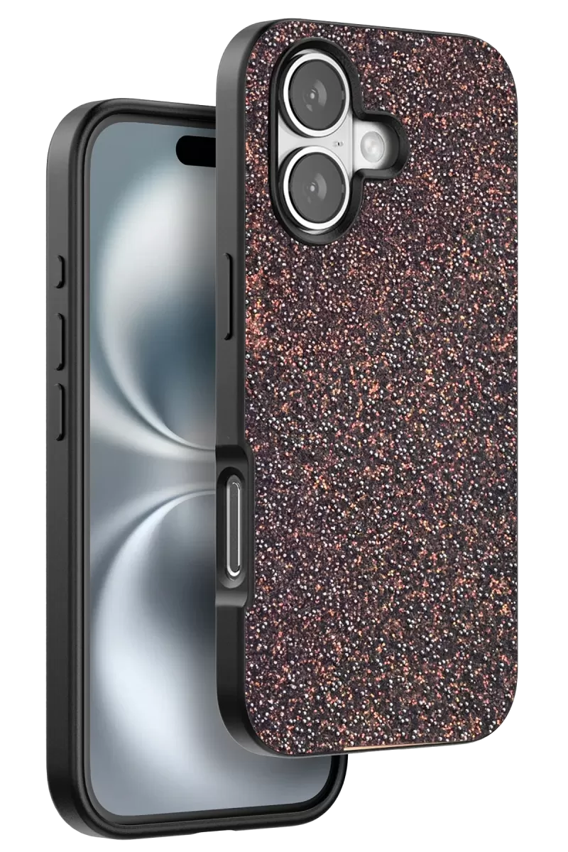 Onegif Apple iPhone 16 Plus Uyumlu Bright Simli Kapak - Derin Mor